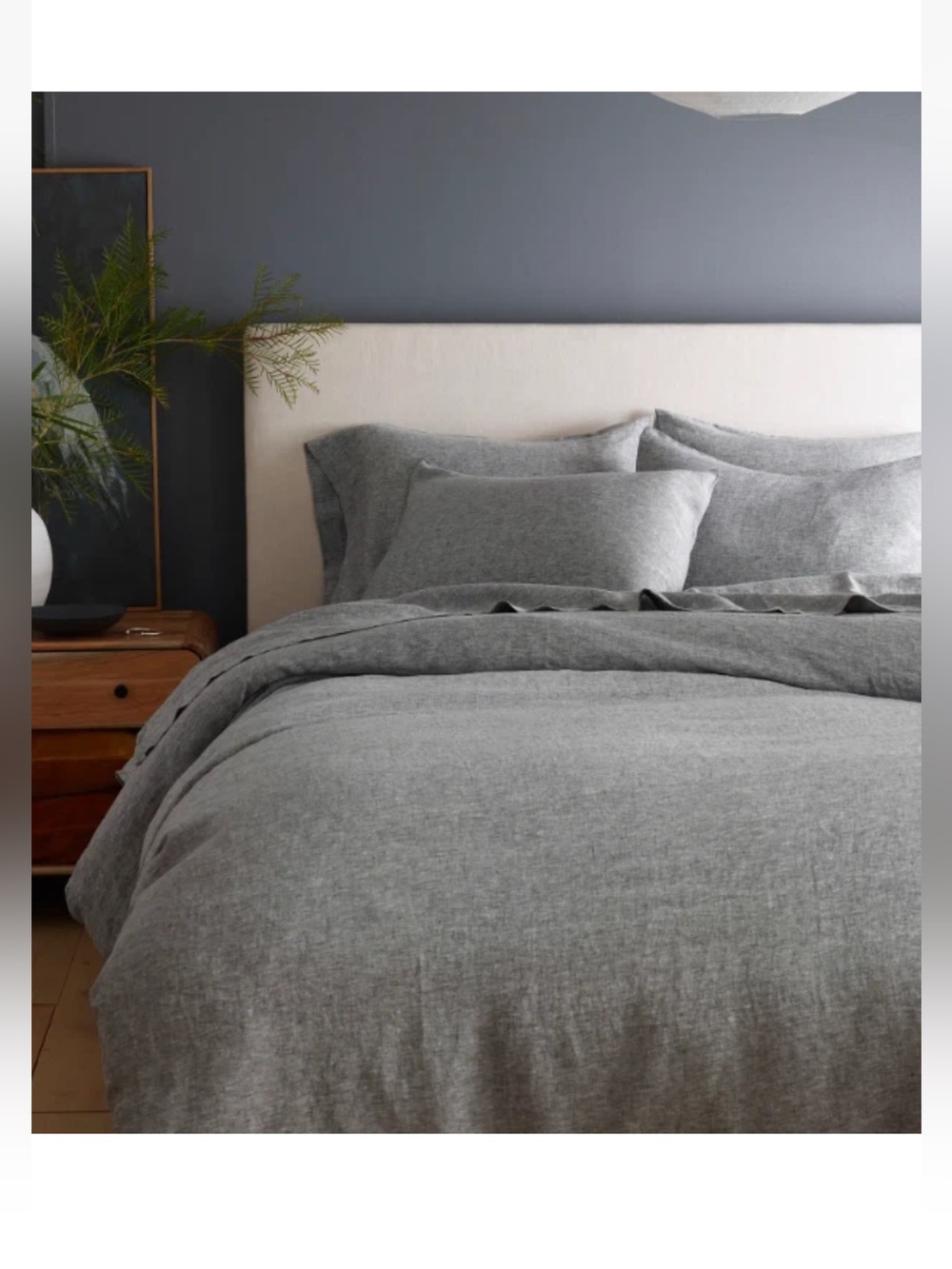 Quince Charcoal Gray Linen King Duvet Cover Button closure. Includes 1 King Sham